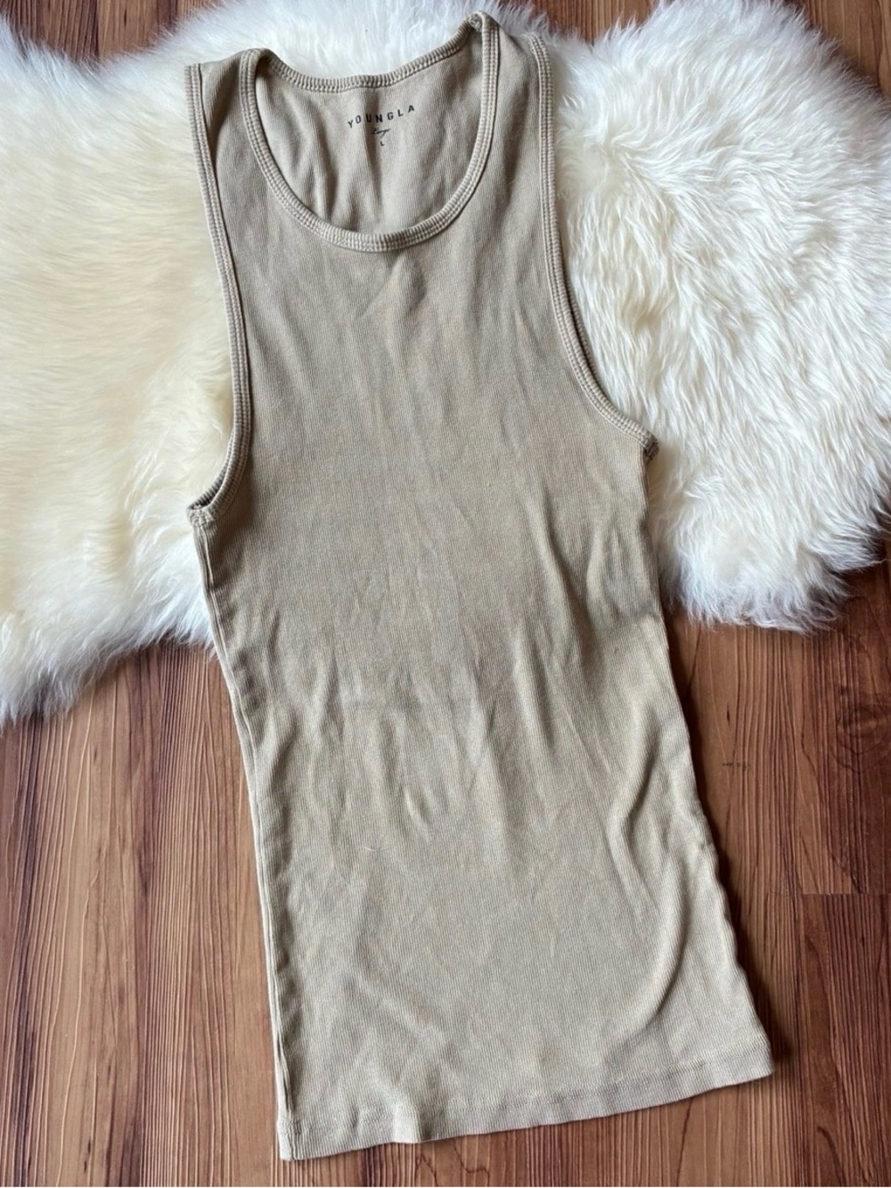 YoungLA Tan Ribbed Tank Top • Size L